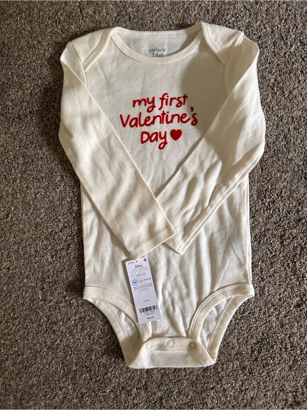 Carter's Cream Top with Red Script & Red-Striped Pants Set